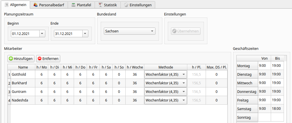 Karteireiter Allgemeine Einstellungen